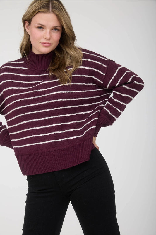 MARY-KATE STRIPED MOCK NECK KNIT SWEATER