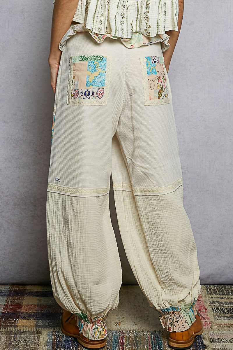 HARLOW PATCHWORK JOGGERS | CREAM