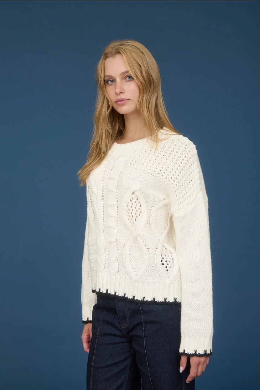 ROVER CABLE KNIT SWEATER WITH CONTRAST STITCHING