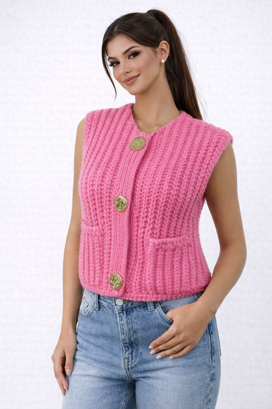 HYLAND SLEEVELESS BUTTON DETAIL SWEATER