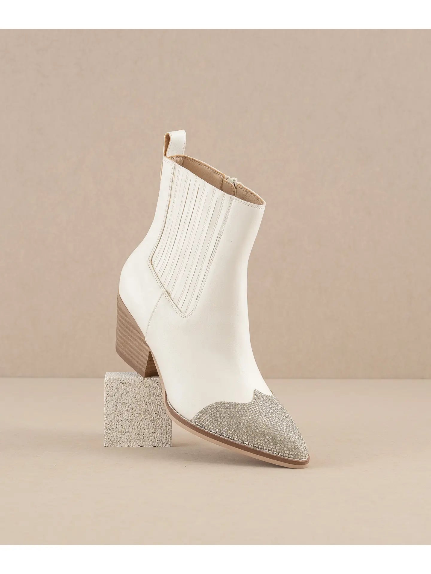 The Zuri White | Western Bootie with Rhinestone Toe