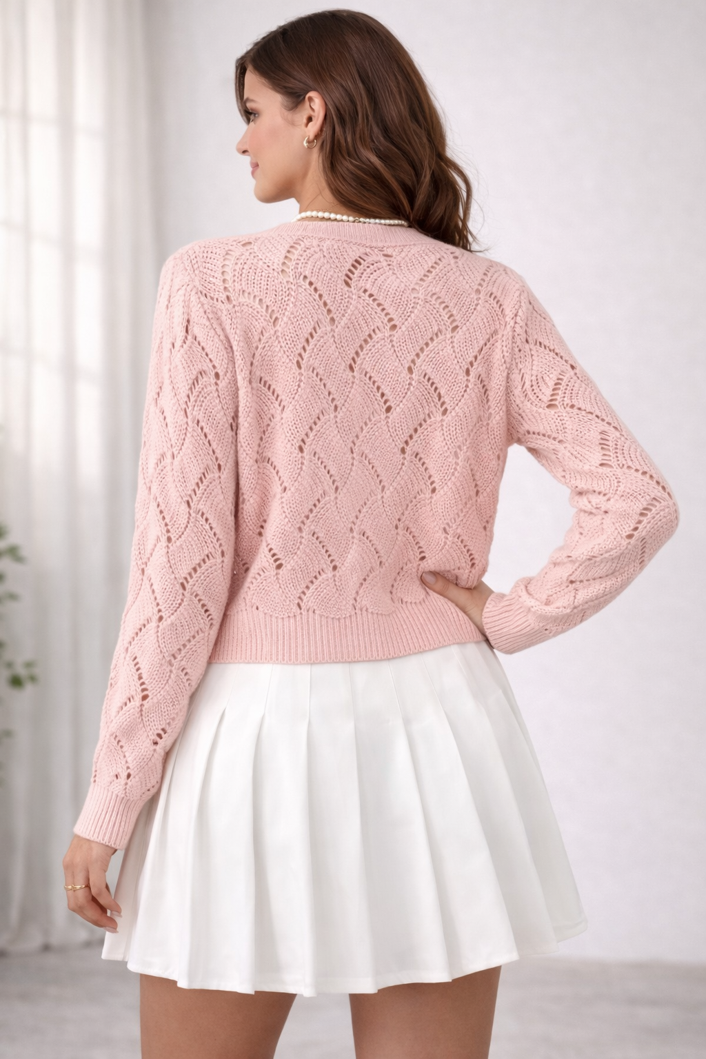 POE CROCHET FLOWER BUTTON CARDIGAN