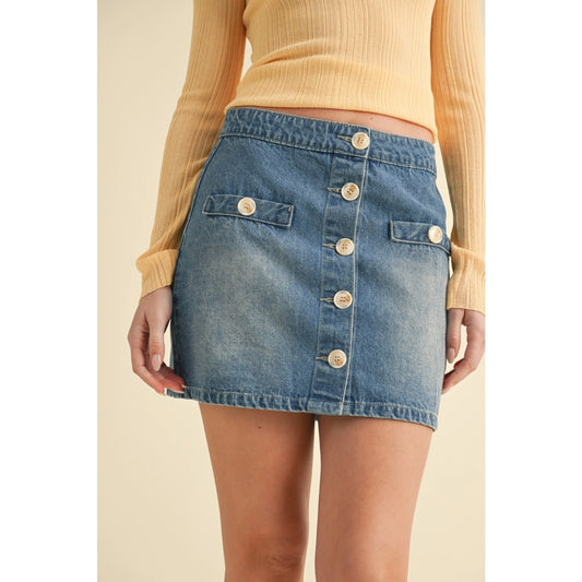 SYDELLE BUTTON FRONT DENIM MINI SKIRT