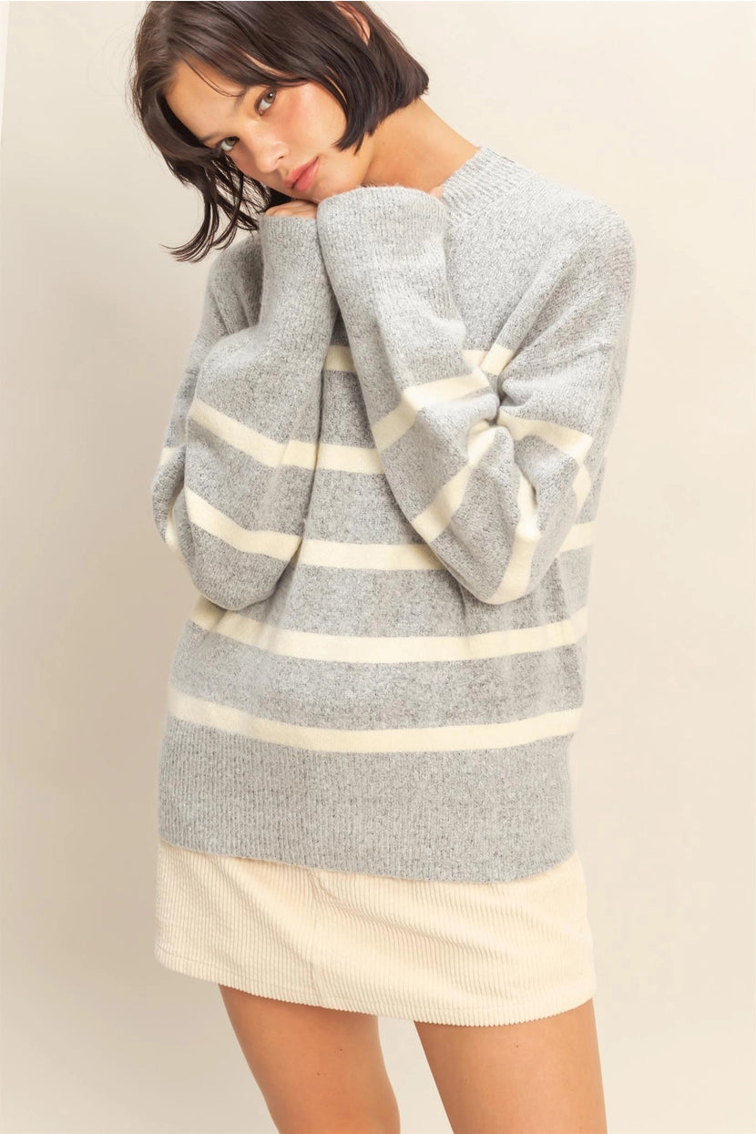 ALEXA STRIPED MOCK NECK SWEATER