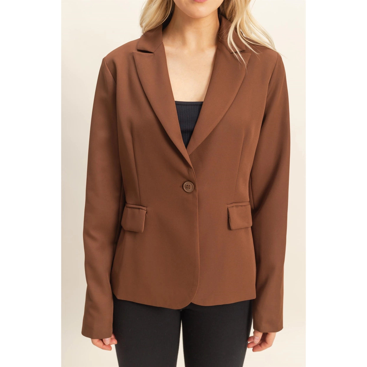 TAMIA SINGLE BUTTON BLAZER | CHOCOLATE