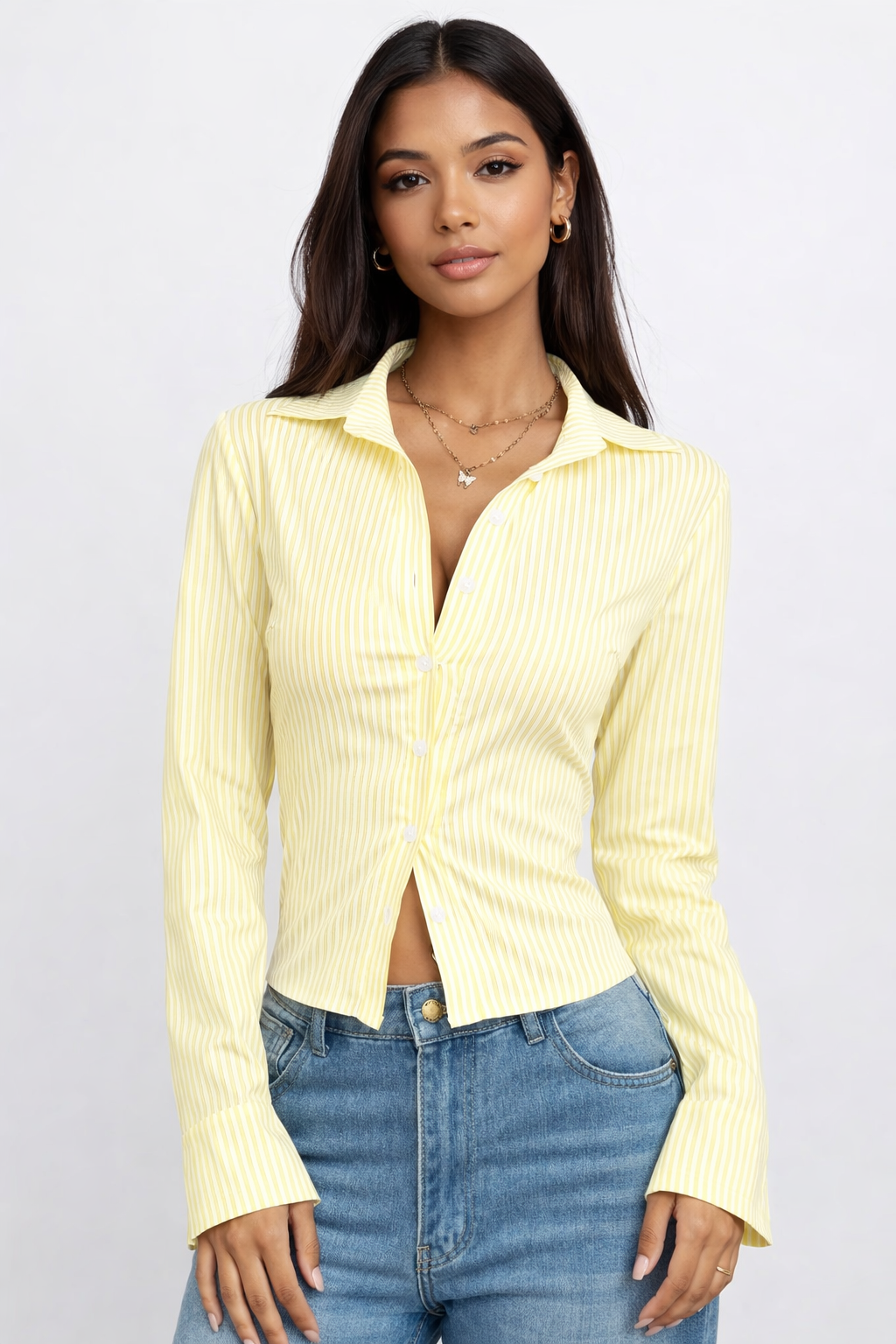 ROSANNA STRIPED BUTTON DOWN SHIRT | YELLOW/WHITE