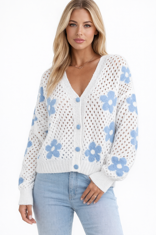 AMBERLY OPEN KNIT BUTTON FRONT CARDIGAN