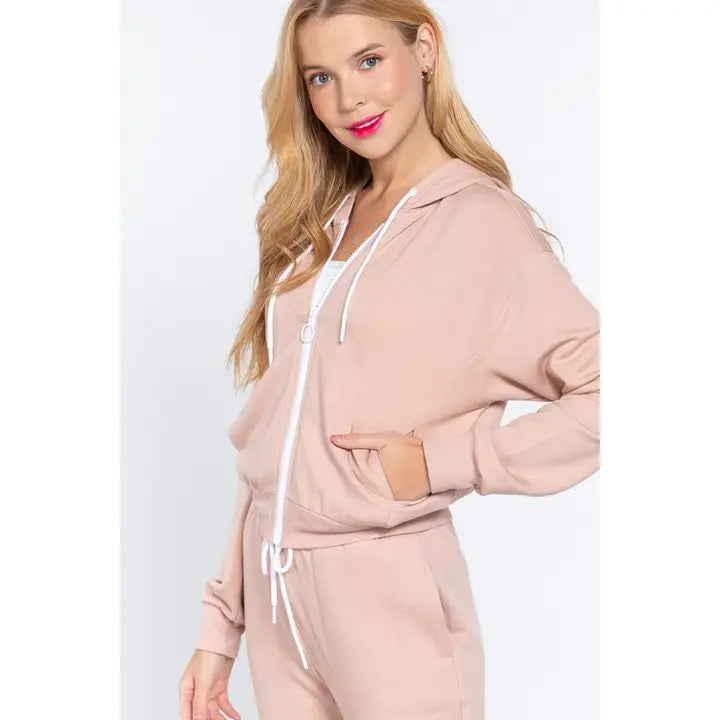 DINA INNER FLEECE ZIP UP HOODIE | PALE PINK