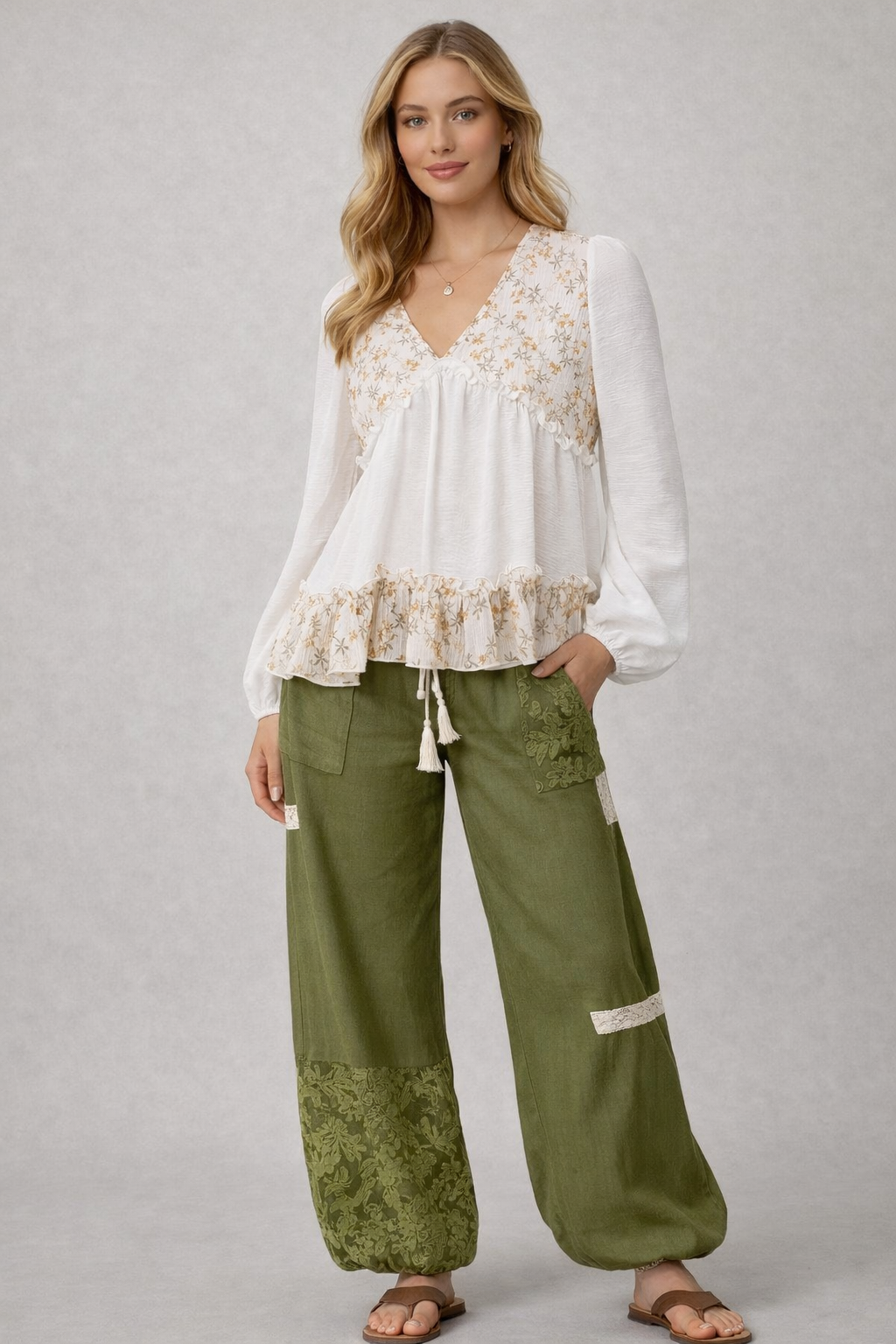 KENNY BOHO PATCHWORK PANTS | OLIVE