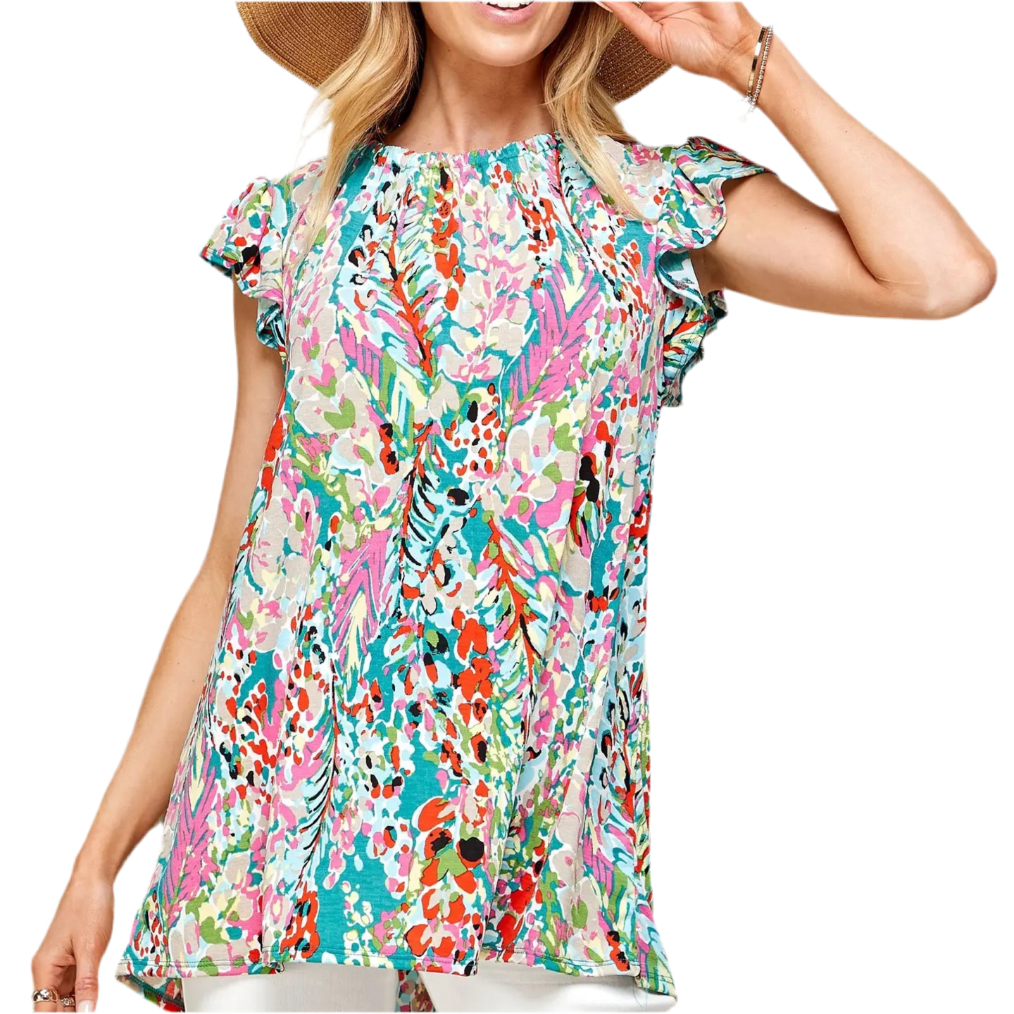 SOFI FLORAL RUFFLE SLEEVE TOP