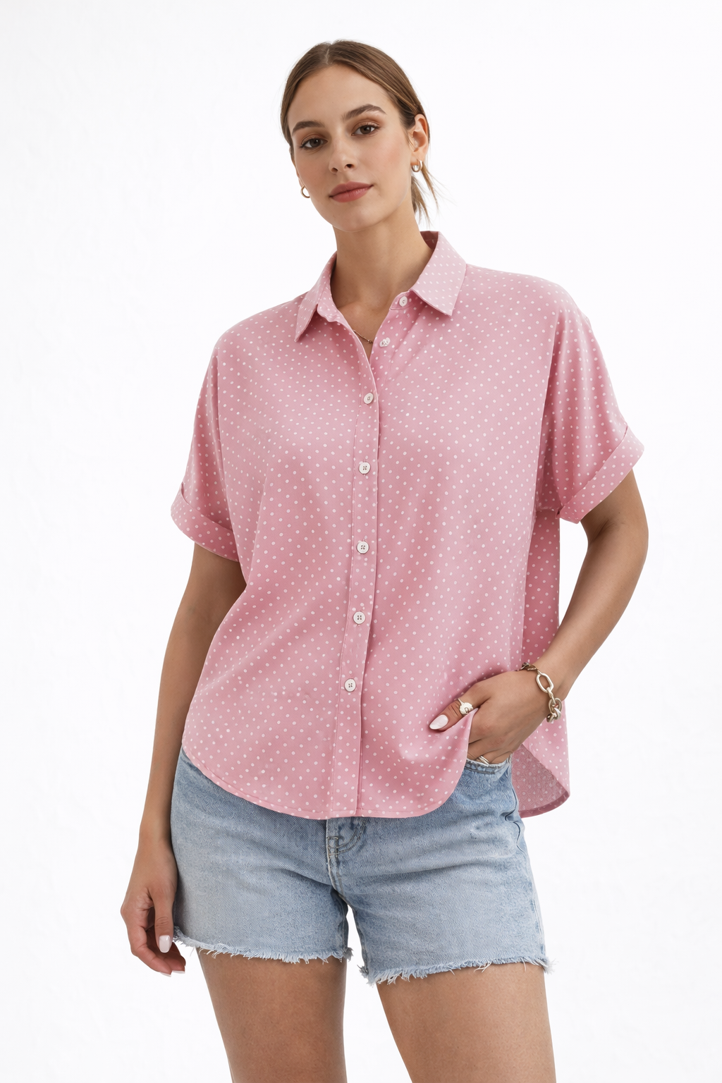 RELLA POLKA DOT BUTTON FRONT TOP