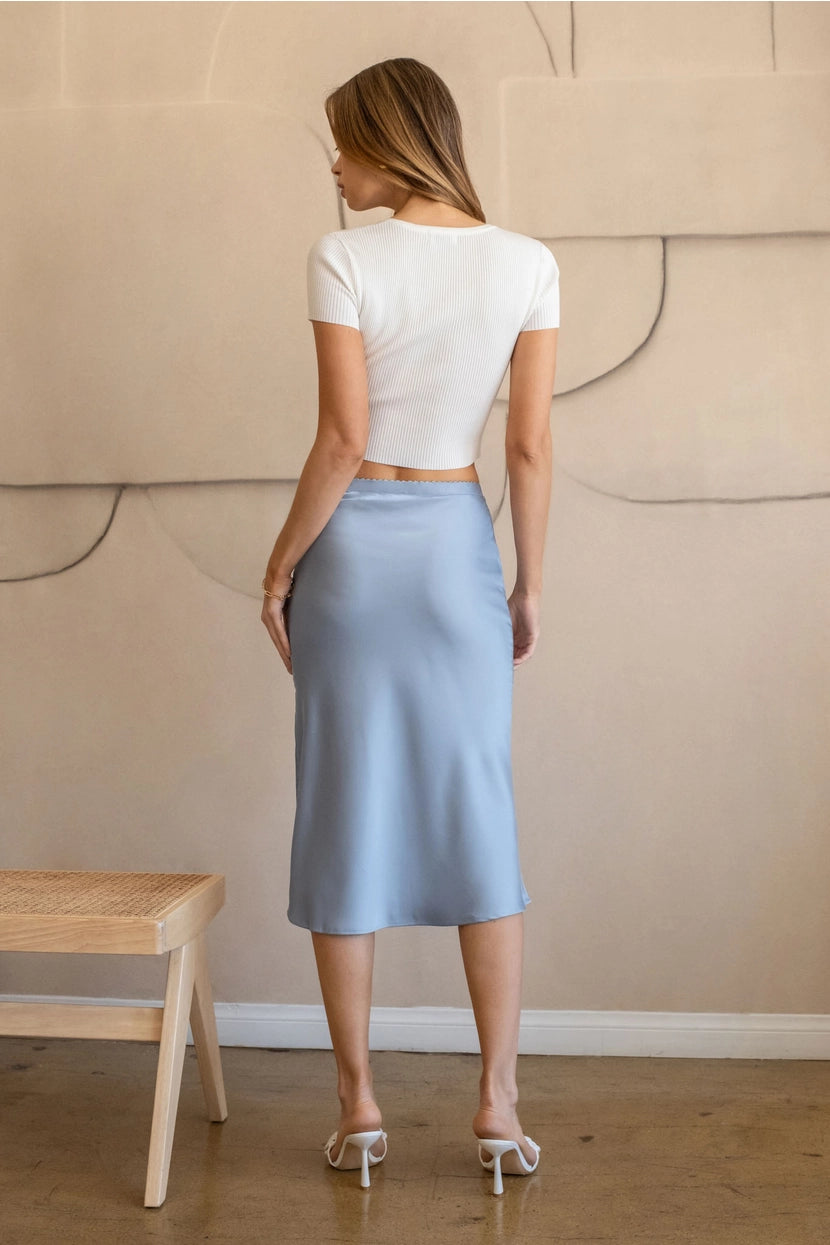 ALAINA SATIN MIDI SKIRT | BLUE