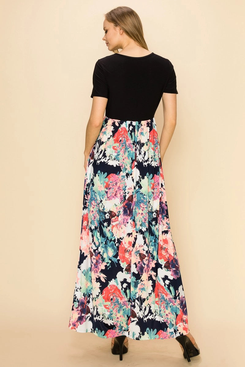 ANASTASIA FLORAL COLOUR BLOCK MAXI DRESS