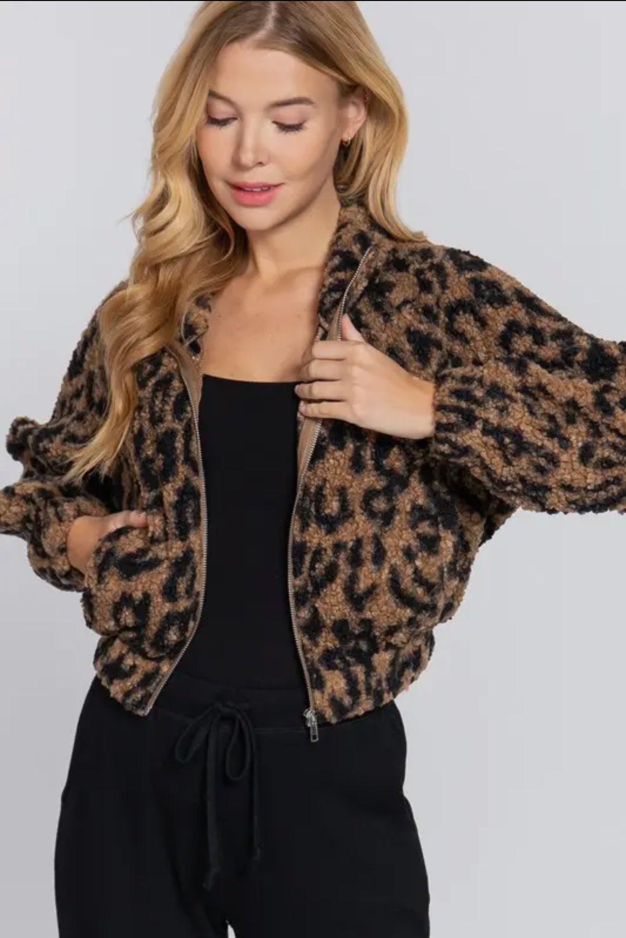 CARRIE ANIMAL PRINT FAUX FUR SHERPA JACKET