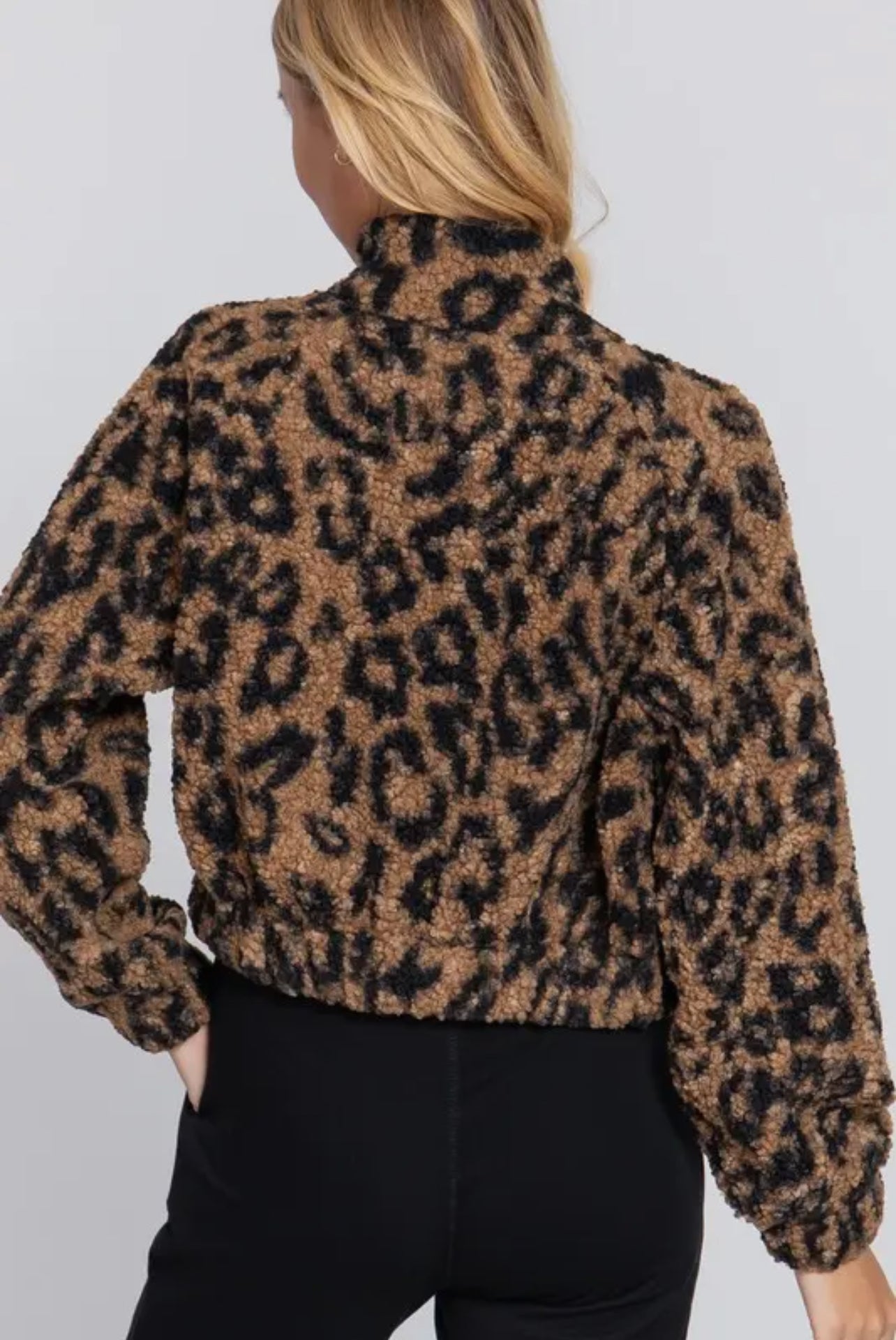 CARRIE ANIMAL PRINT FAUX FUR SHERPA JACKET