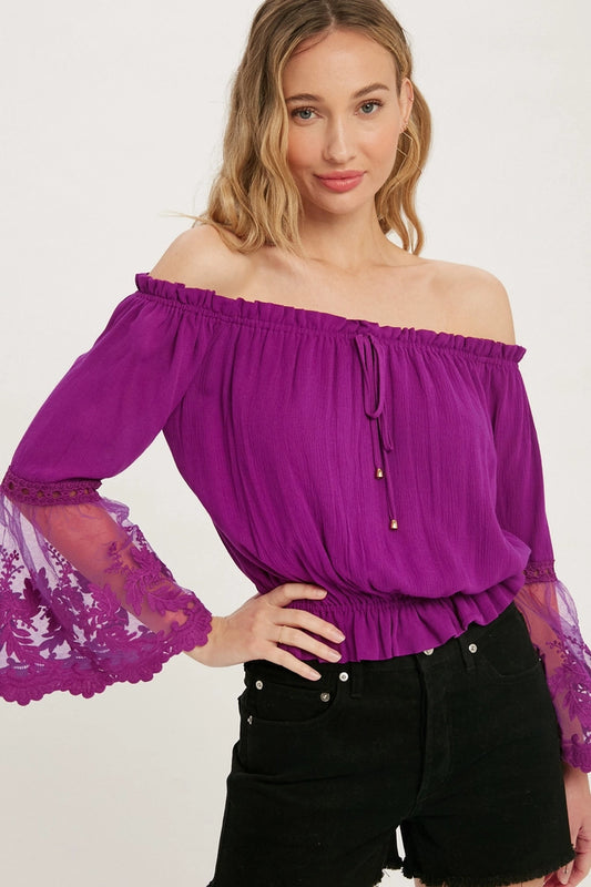 ANISHA LACE TRIM BELL SLEEVE TOP