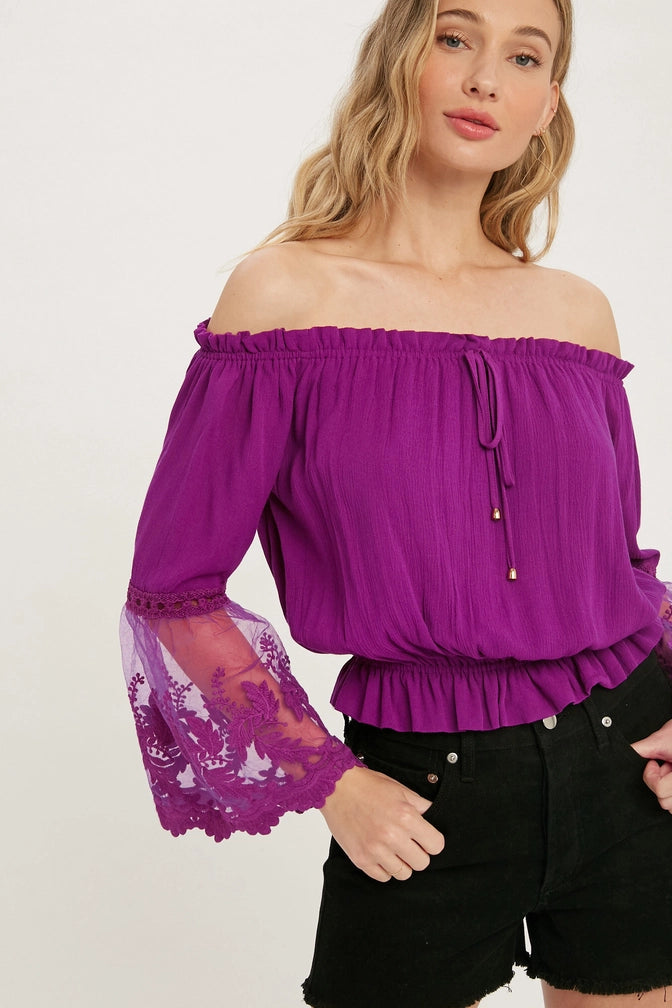 ANISHA LACE TRIM BELL SLEEVE TOP