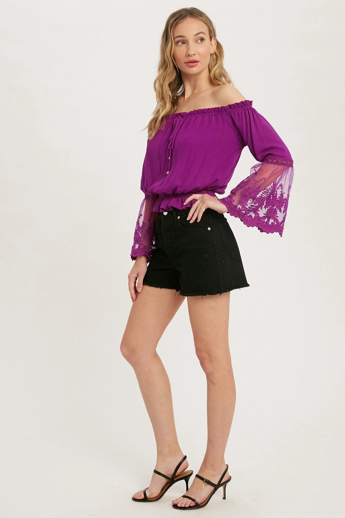 ANISHA LACE TRIM BELL SLEEVE TOP