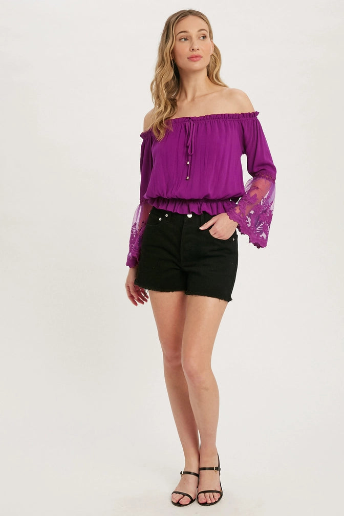 ANISHA LACE TRIM BELL SLEEVE TOP