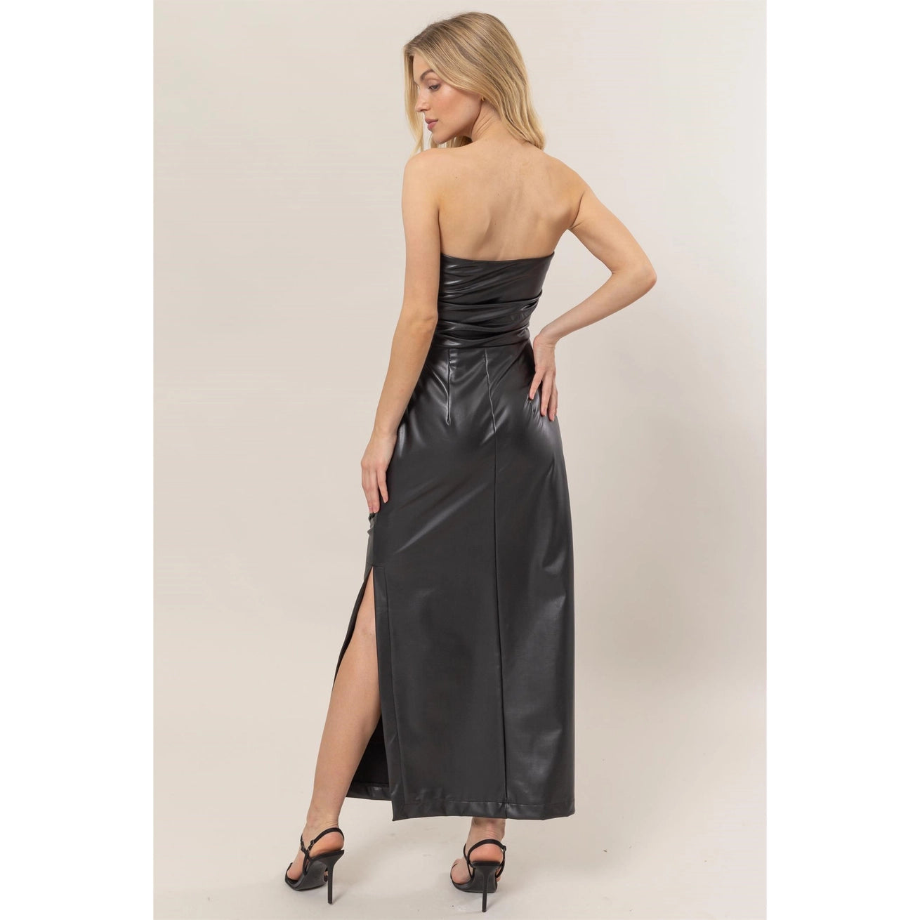 ASHER FAUX LEATHER STRAPLESS DRESS