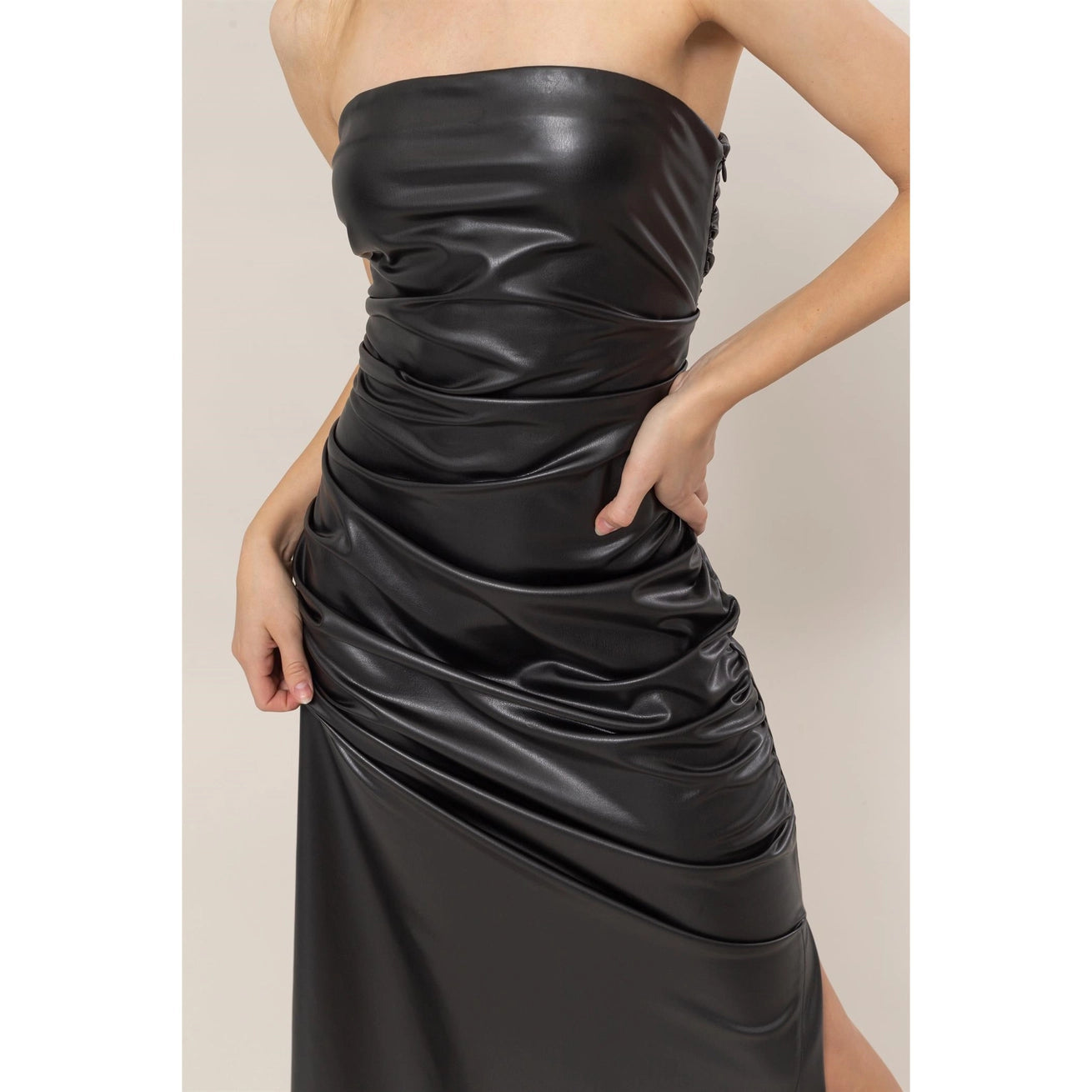 ASHER FAUX LEATHER STRAPLESS DRESS