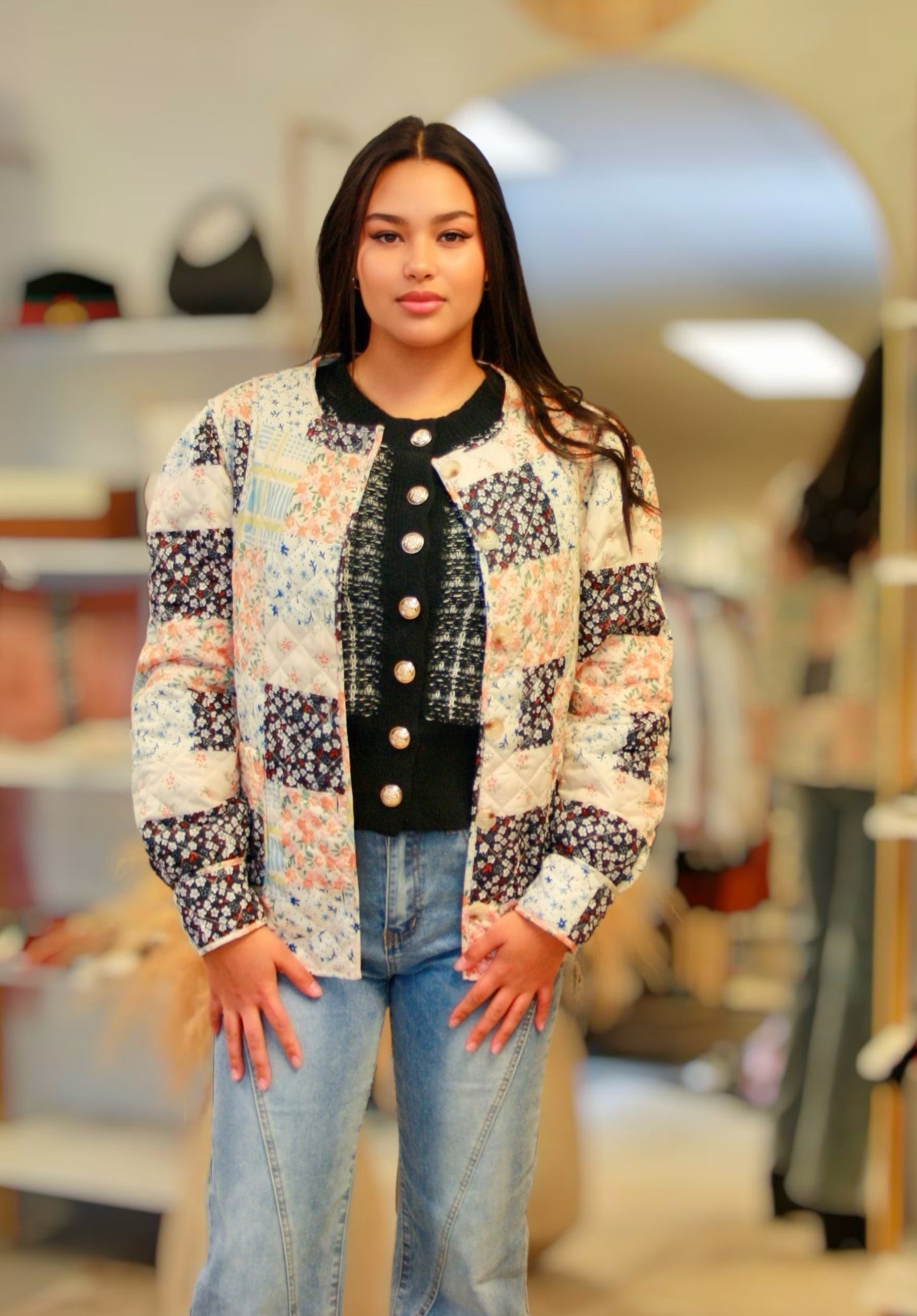 AUDREY PATCHWORK BUTTON FRONT JACKET