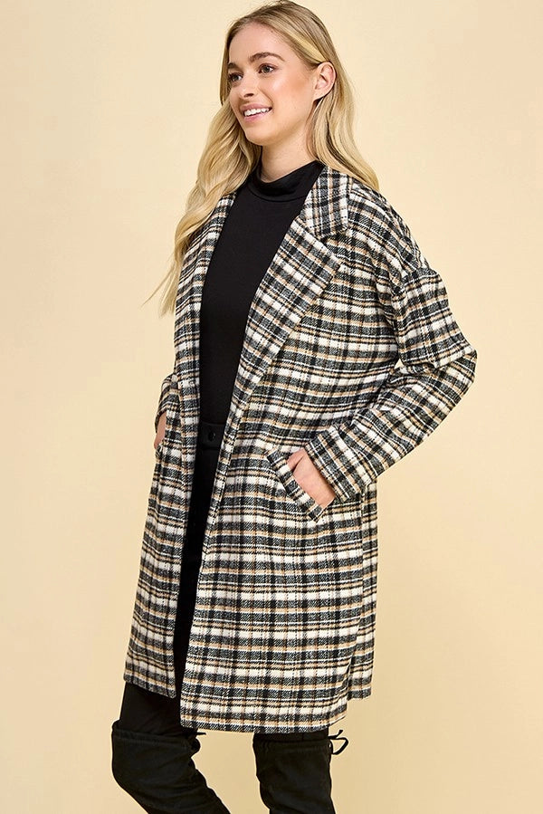 AYLA PLAID OPEN FRONT COAT