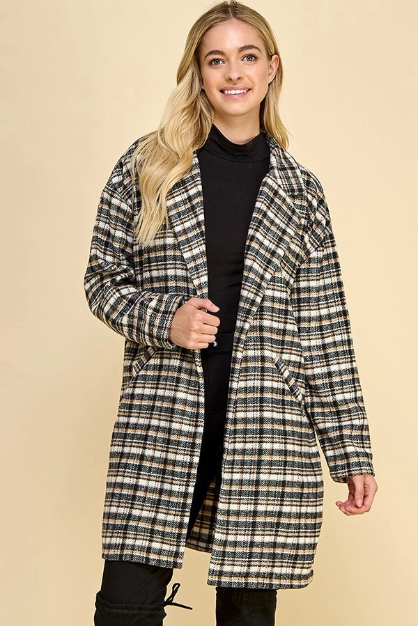 AYLA PLAID OPEN FRONT COAT