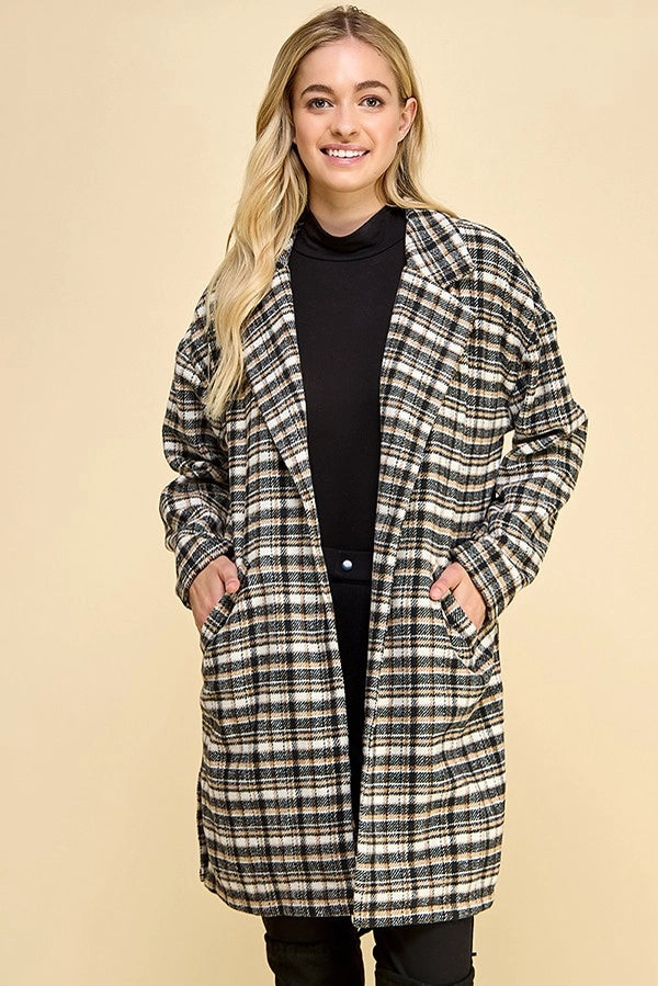 AYLA PLAID OPEN FRONT COAT