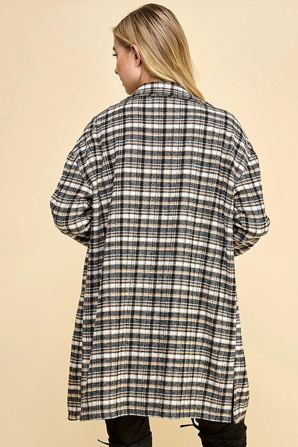 AYLA PLAID OPEN FRONT COAT