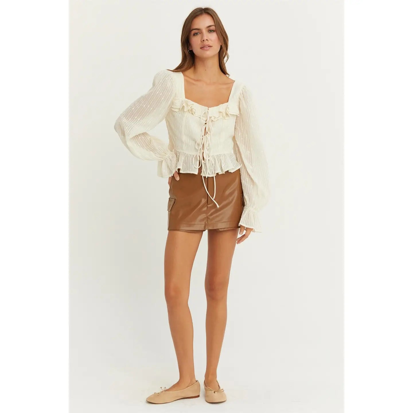 AYLA RUFFLE TRIM BLOUSE