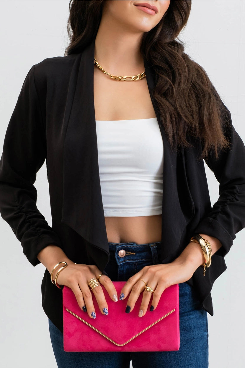 BILLIE RUCHED SLEEVE BLAZER | BLACK