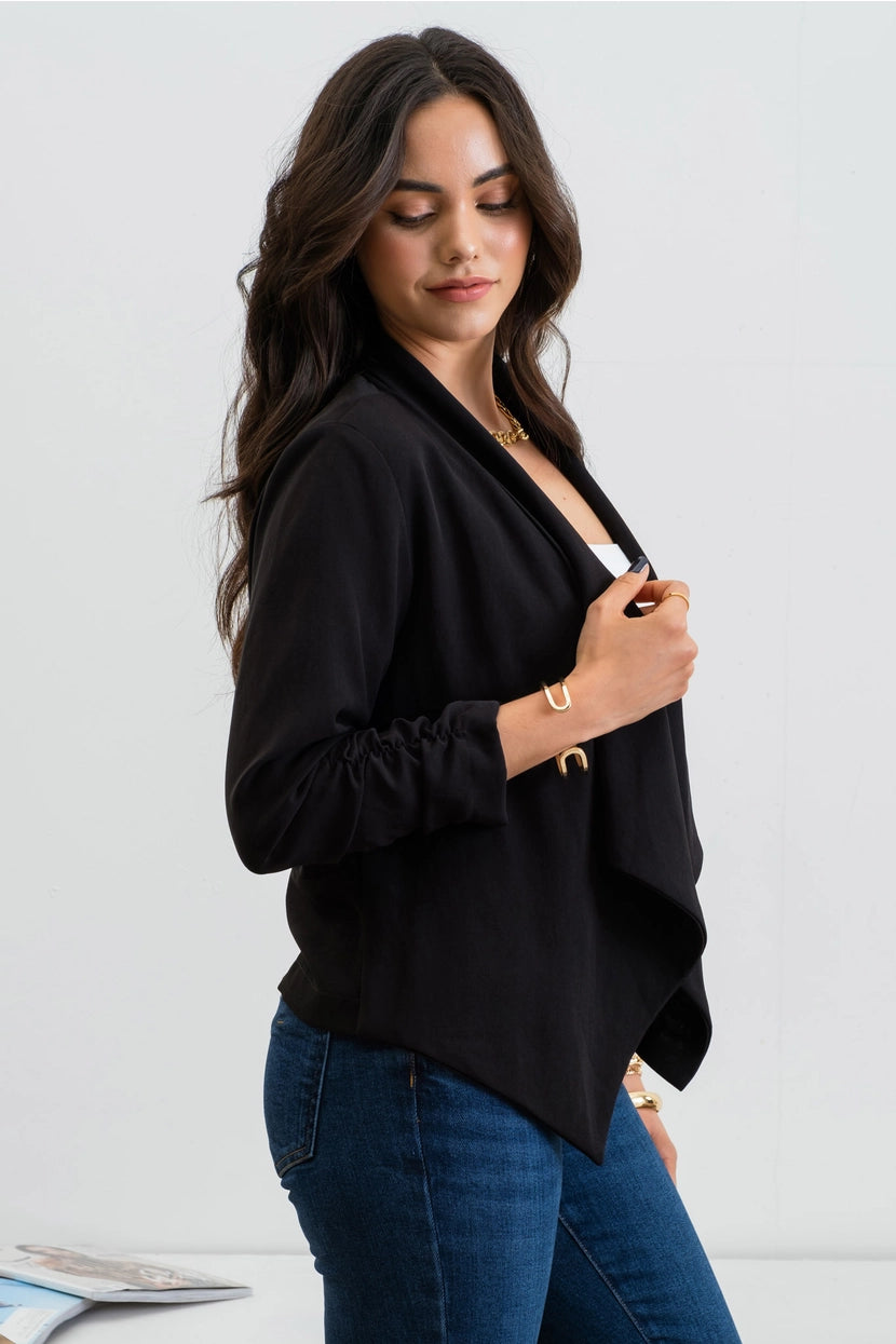 BILLIE RUCHED SLEEVE BLAZER | BLACK