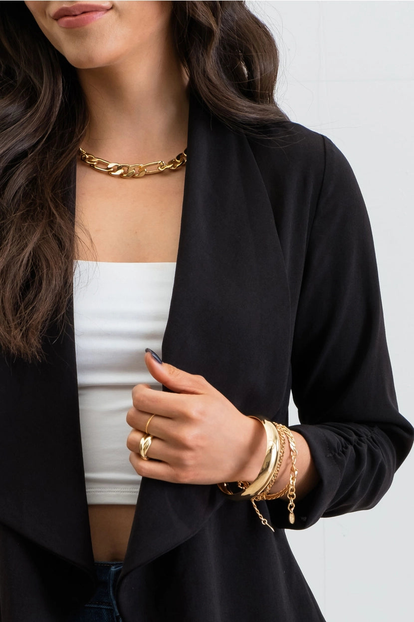 BILLIE RUCHED SLEEVE BLAZER | BLACK