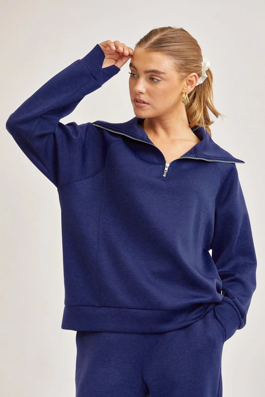 BROOKS QUARTER ZIP MODAL PULLOVER SWEATER | NAVY