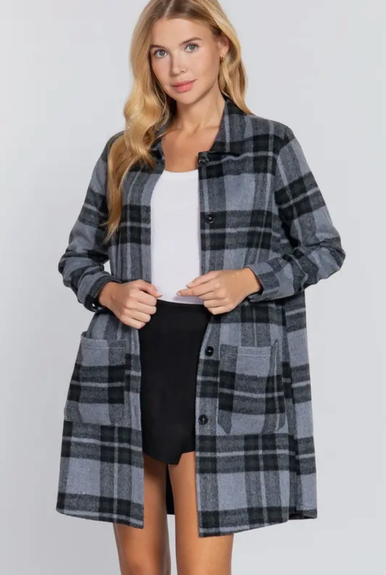 GRETCHEN BRUSHED PLAID LONG JACKET