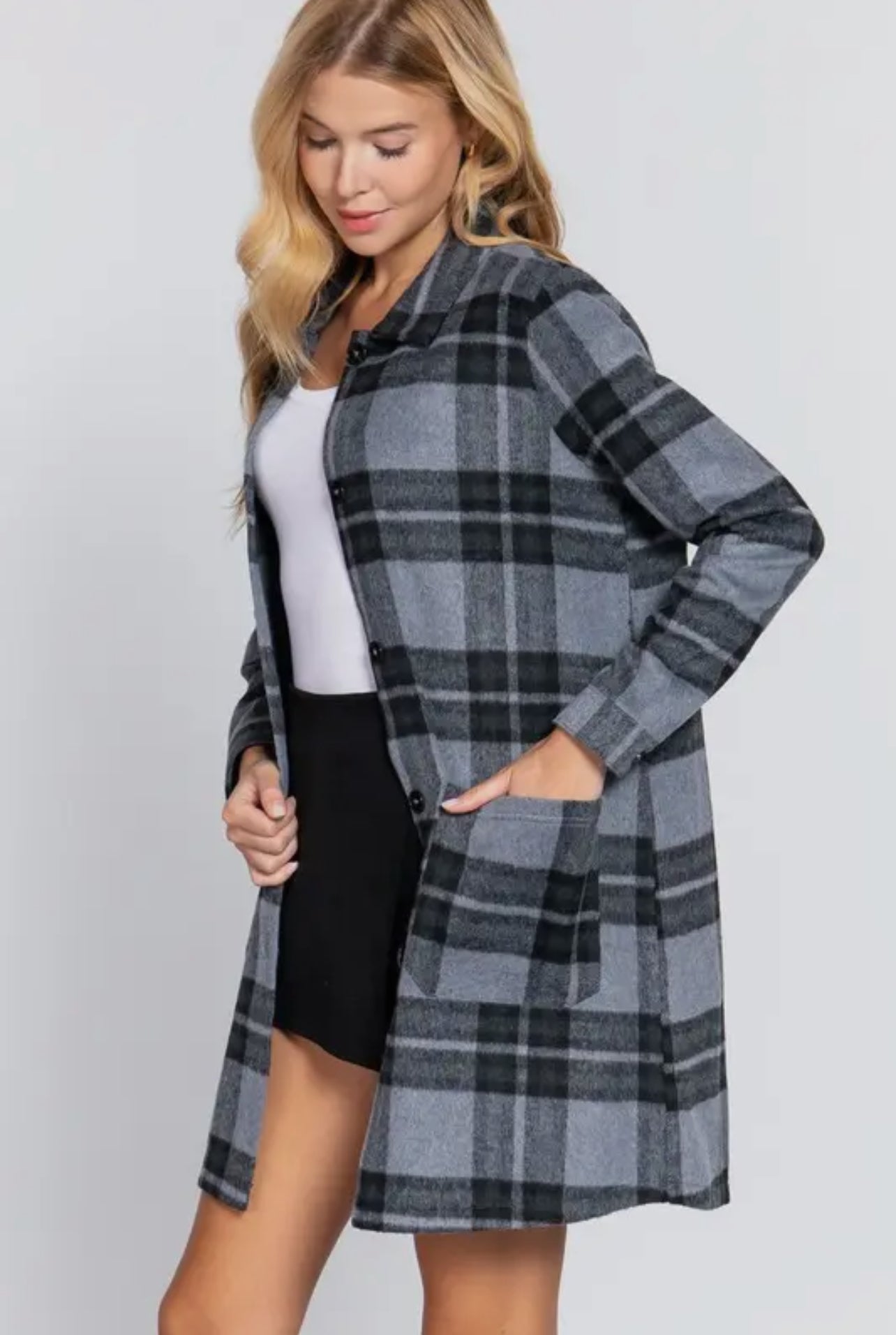 GRETCHEN BRUSHED PLAID LONG JACKET