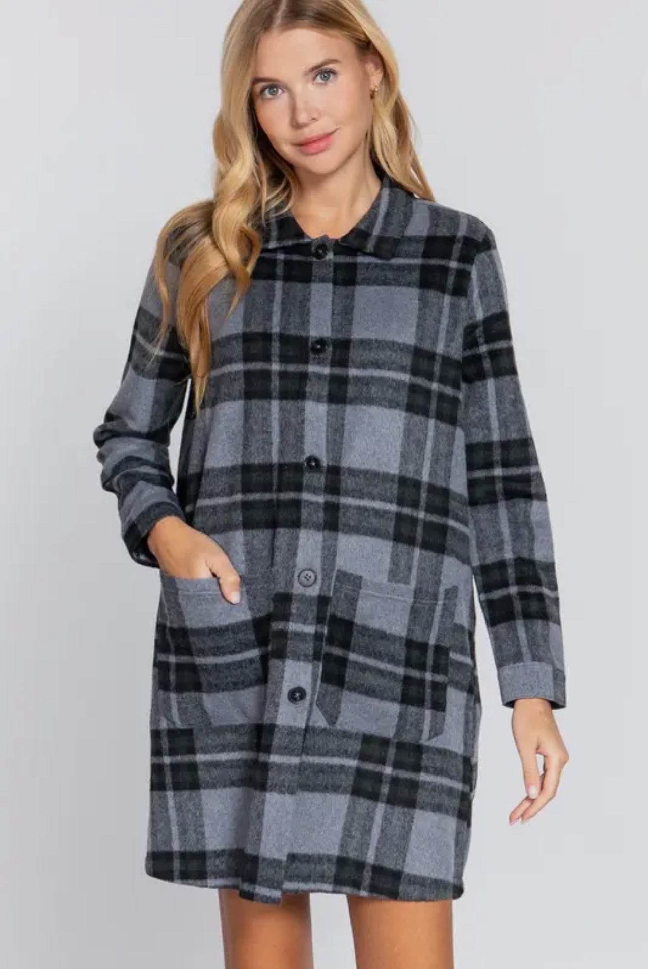 GRETCHEN BRUSHED PLAID LONG JACKET