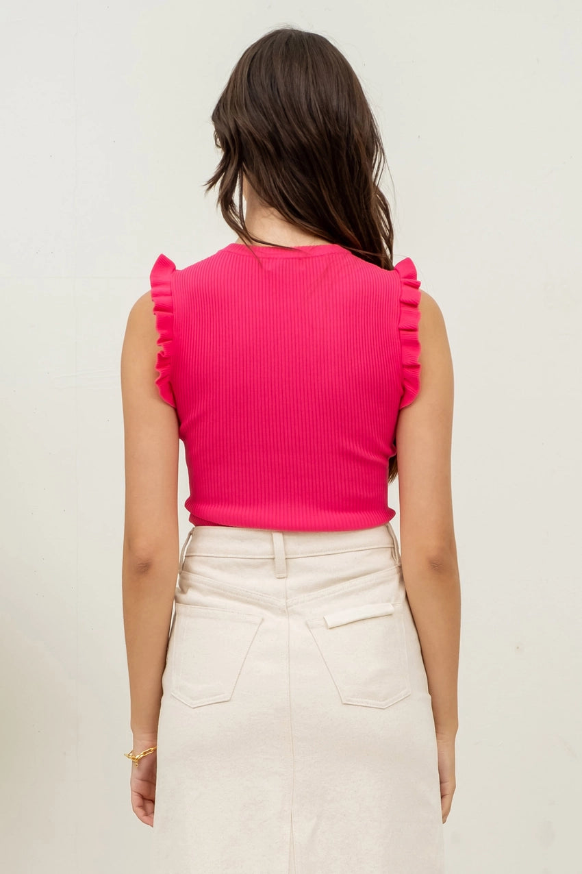 BRYNN RUFFLE SLEEVELESS SWEATER KNIT TANK | FUCHSIA