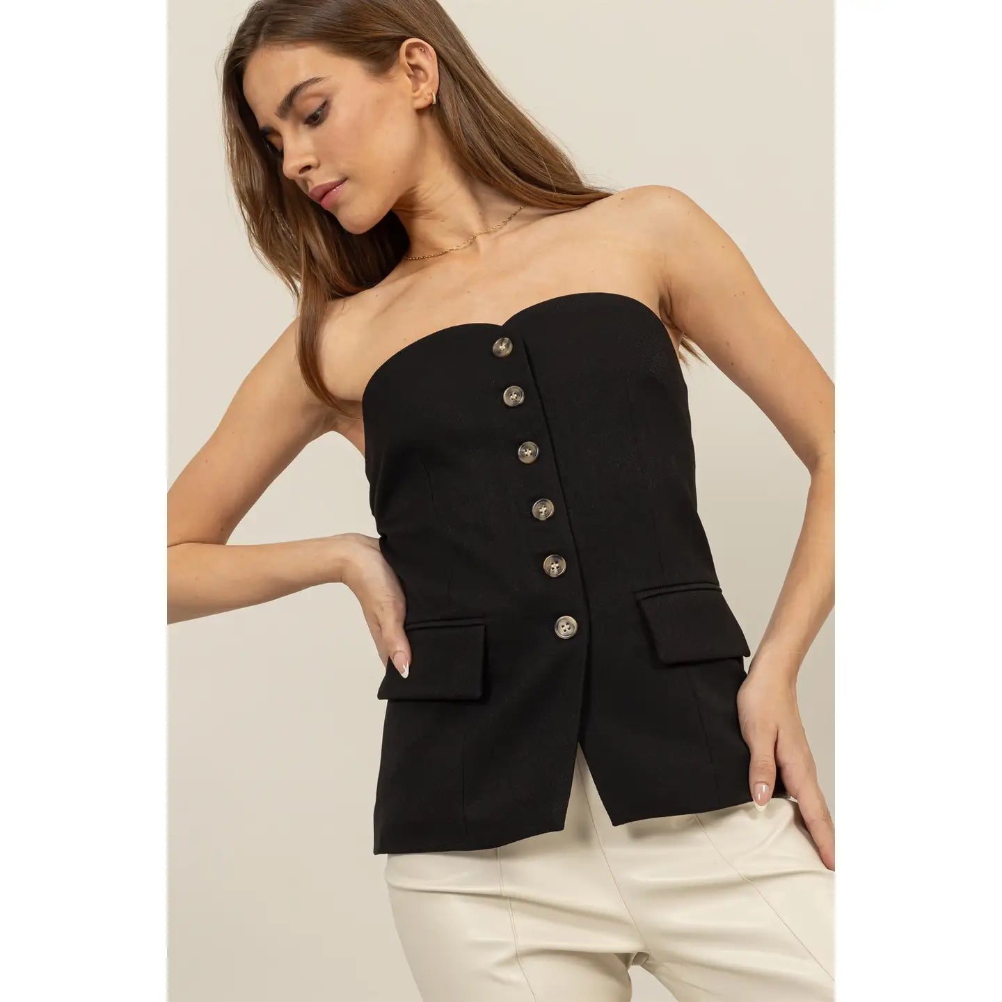 CARLA STRAPLESS BUTTON DOWN BUSTIER