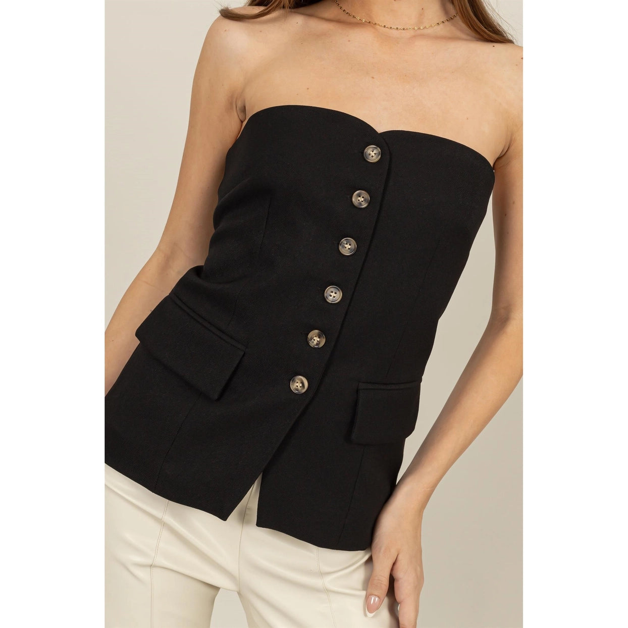 CARLA STRAPLESS BUTTON DOWN BUSTIER