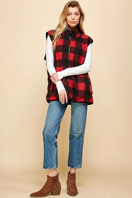 CARLY REVERSIBLE PLAID VEST | RED