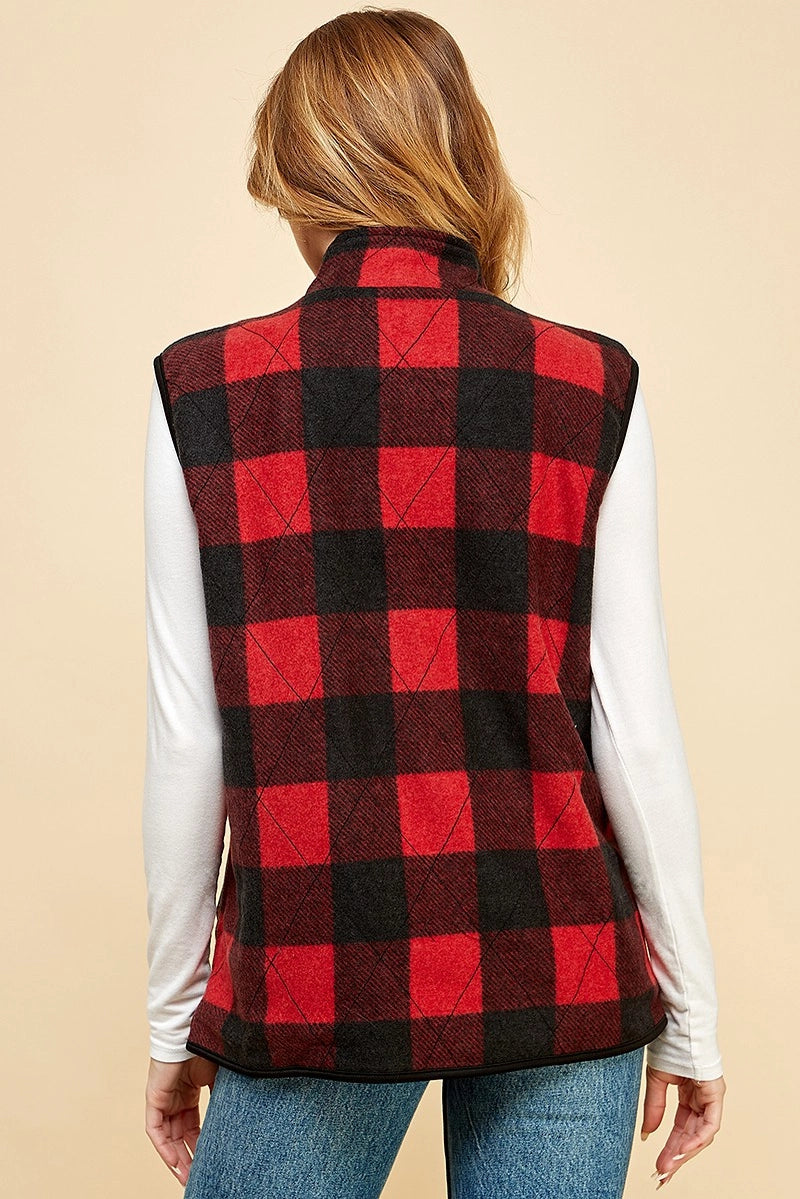 CARLY REVERSIBLE PLAID VEST | RED