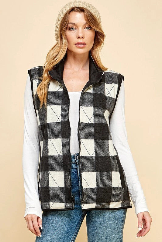 CARLY REVERSIBLE PLAID VEST | WHITE