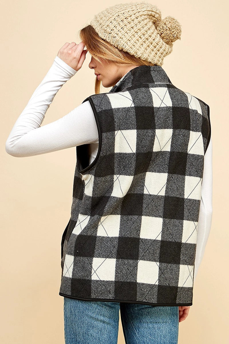 CARLY REVERSIBLE PLAID VEST | WHITE