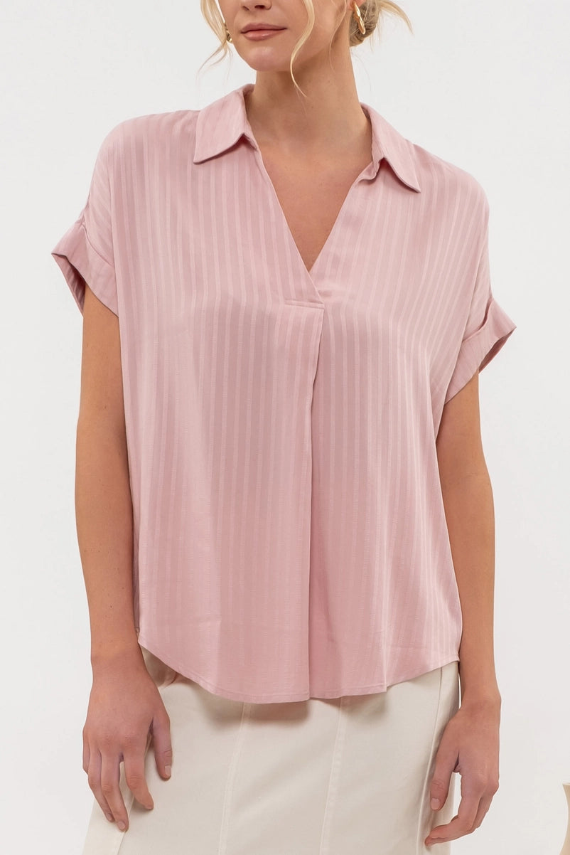 CASSIE SATIN SPLIT NECK BLOUSE | BLUSH