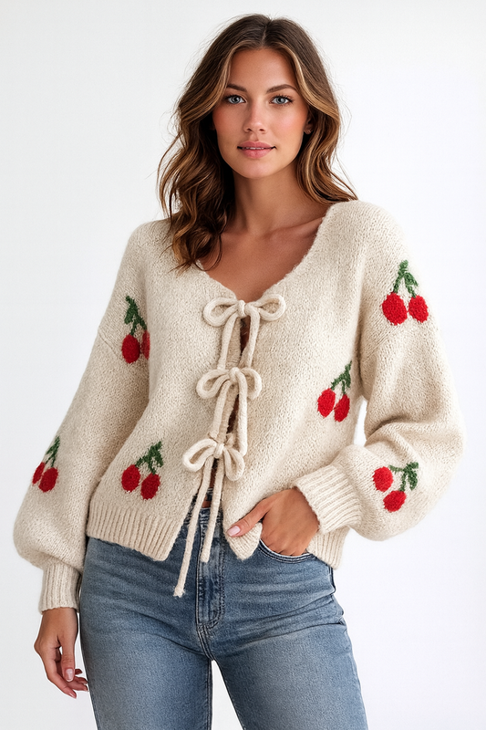 CHERRIES TIE FEONT CARDIGAN