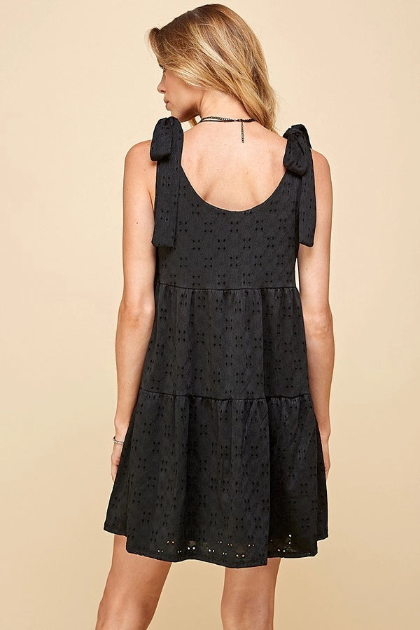 CECE SHOULDER BOW MINI DRESS | BLACK