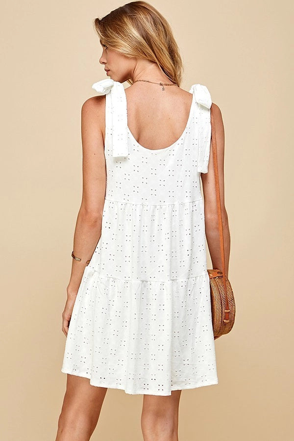 CECE SHOULDER BOW MINI DRESS | WHITE