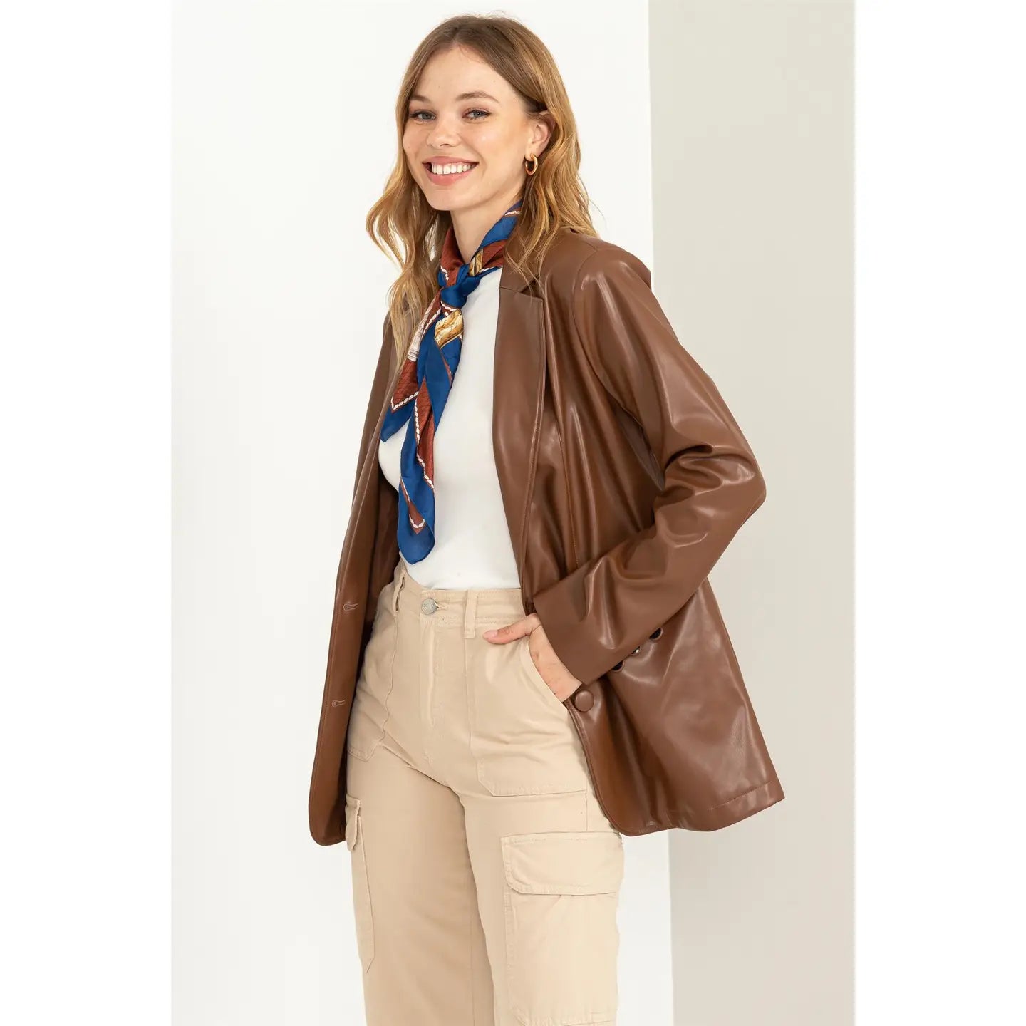 CELLA FAUX LEATHER BLAZER